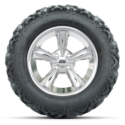 GTW Godfather Chrome 14 in Wheels with 25x10-14 Barrage Mud  - front view
