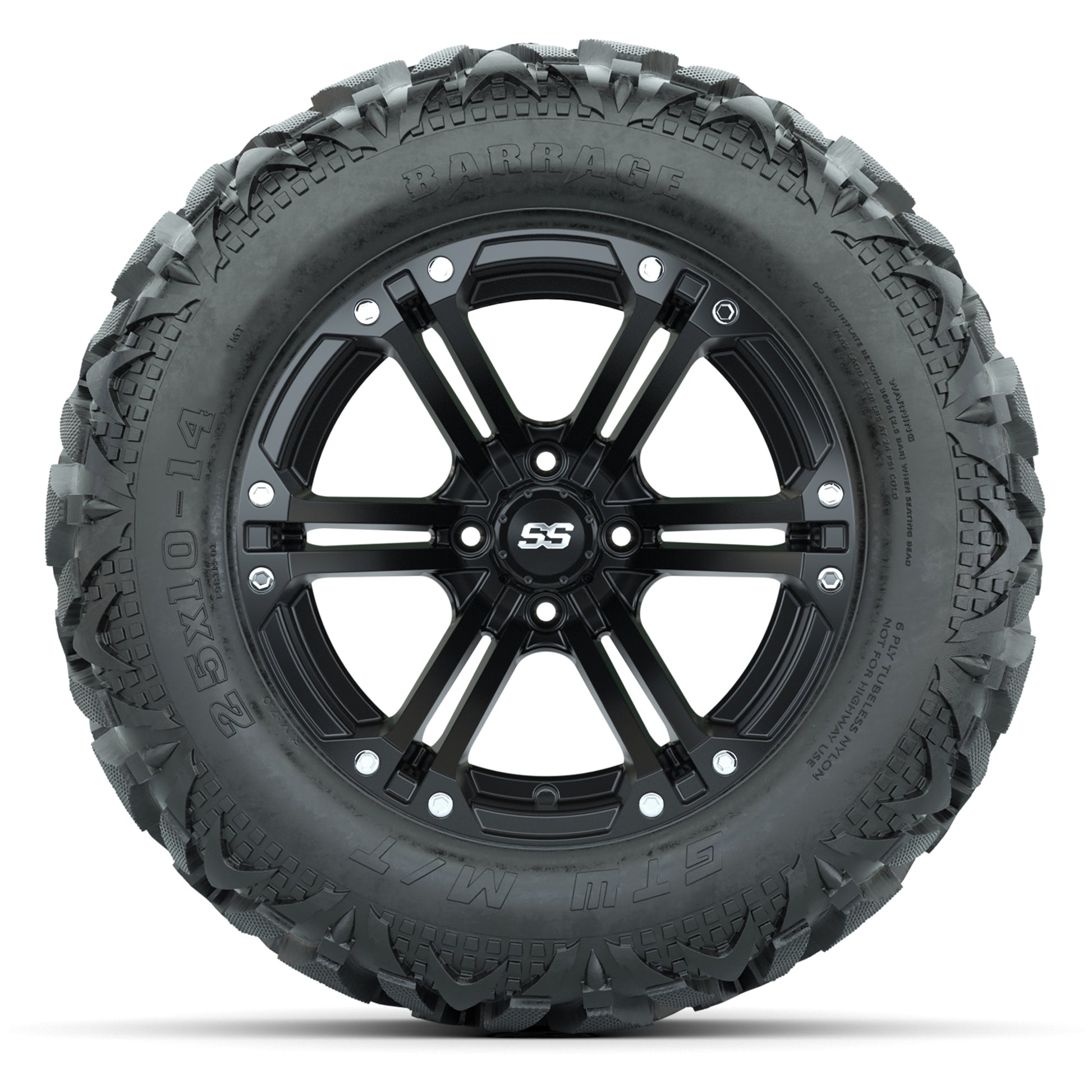GTW Specter Matte Black 14 in Wheels with 25x10-14 Barrage M - front view