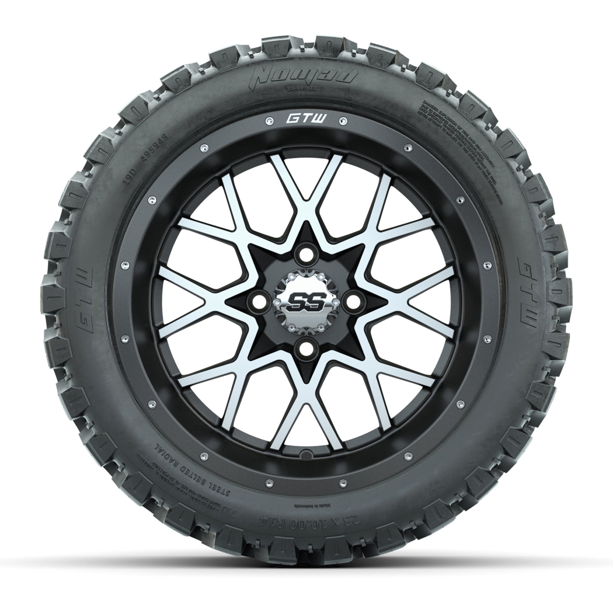 GTW® Vortex 2 Matte Gray//Machined 14 in Wheels with 23X10-R - 3/4 view