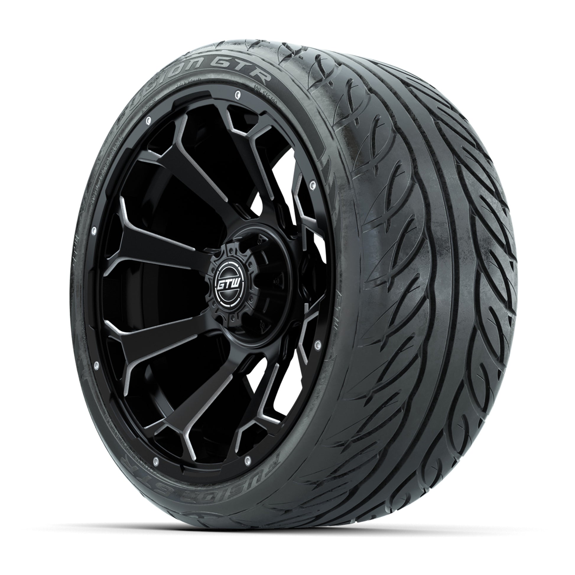 GTW Raven Matte Black/Ball Mill 15 in Wheels with 215/40-R15 - 3/4 view
