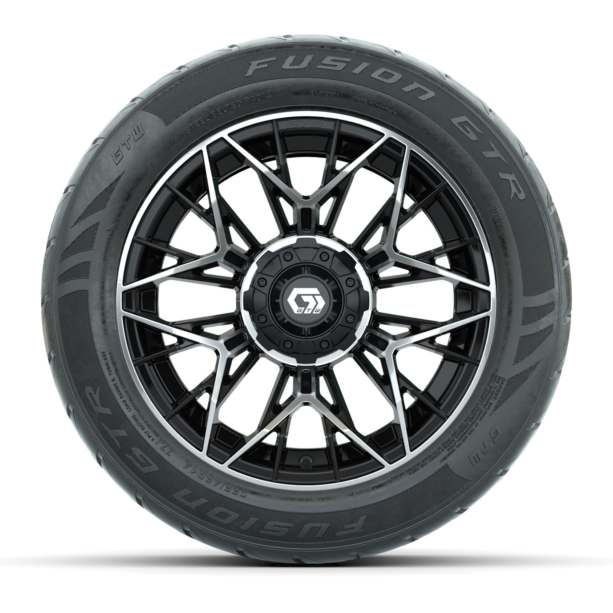 GTW® Stellar Black/Machined 14 in Wheels with 255/45-R14 Fus - 3/4 view