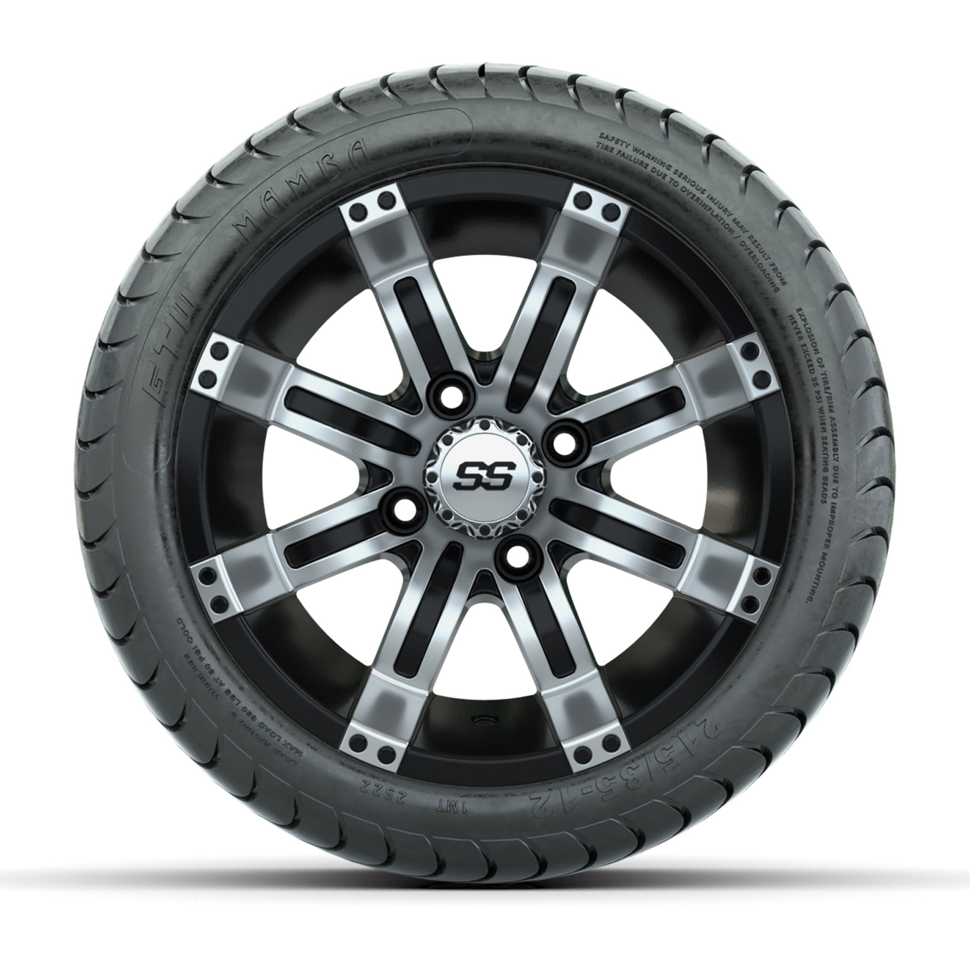 GTW Tempest Black and Machined 12 in Wheels with 18in Mamba Street Tires – Set of 4