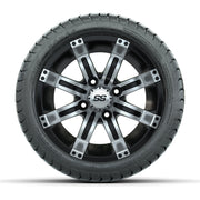 GTW Tempest Black and Machined 12 in Wheels with 18in Mamba Street Tires – Set of 4