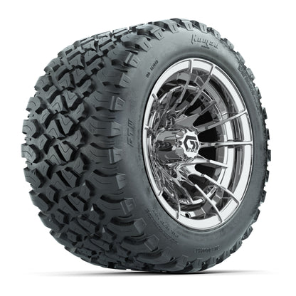 GTW® Boost Chrome 12 in Wheels with 20X10-12 Nomad Steel Belt Radial All-Terrain Tires – Full Set