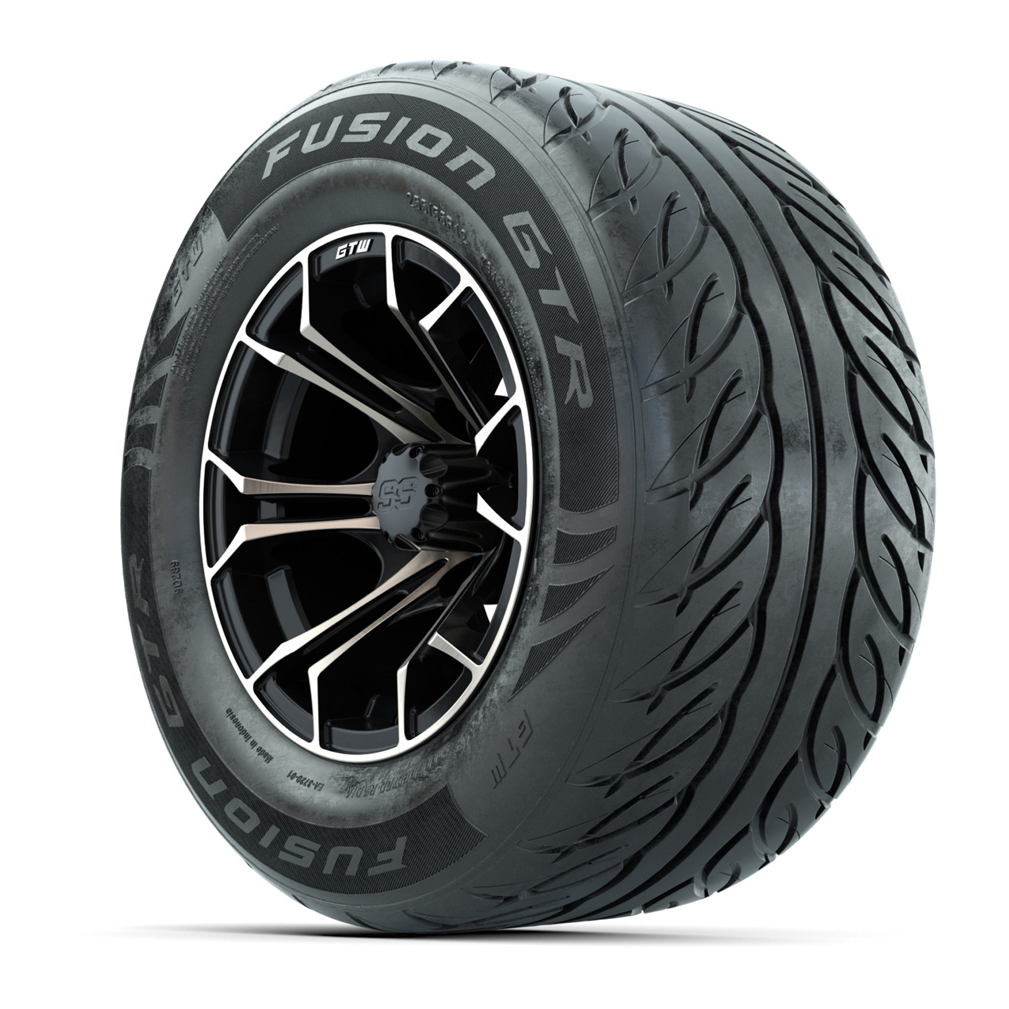 GTW® Spyder Matte Black/Bronze 12 in Wheels with 255/55-R12 Fusion GTR Steel Belt Radial Street Tires – Full Set