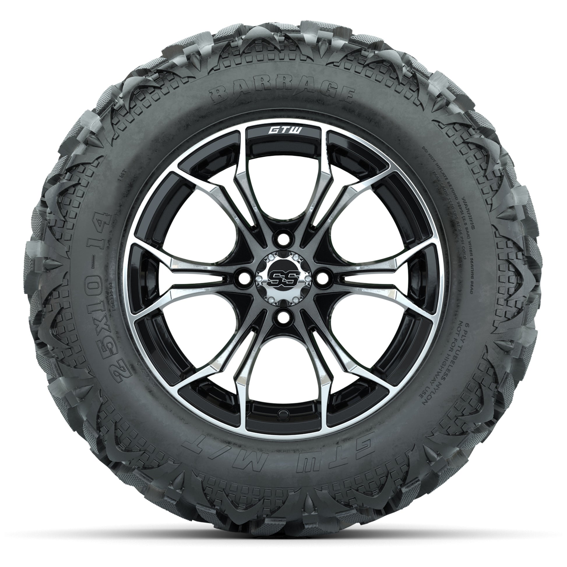 GTW Spyder Black/Machined 14 in Wheels with 25x10-14 Barrage - front view