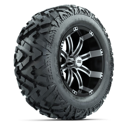 GTW Tempest Black/Machined 14 in Wheels with 25x10-14 Barrage Mud Tires – Full Set