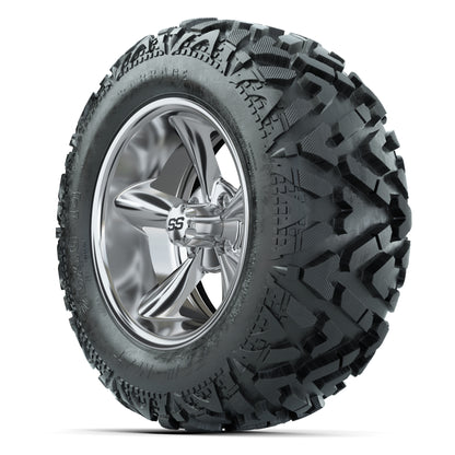 GTW Godfather Chrome 14 in Wheels with 25x10-14 Barrage Mud  - 3/4 view