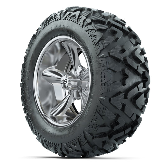 GTW Godfather Chrome 14 in Wheels with 25x10-14 Barrage Mud  - 3/4 view
