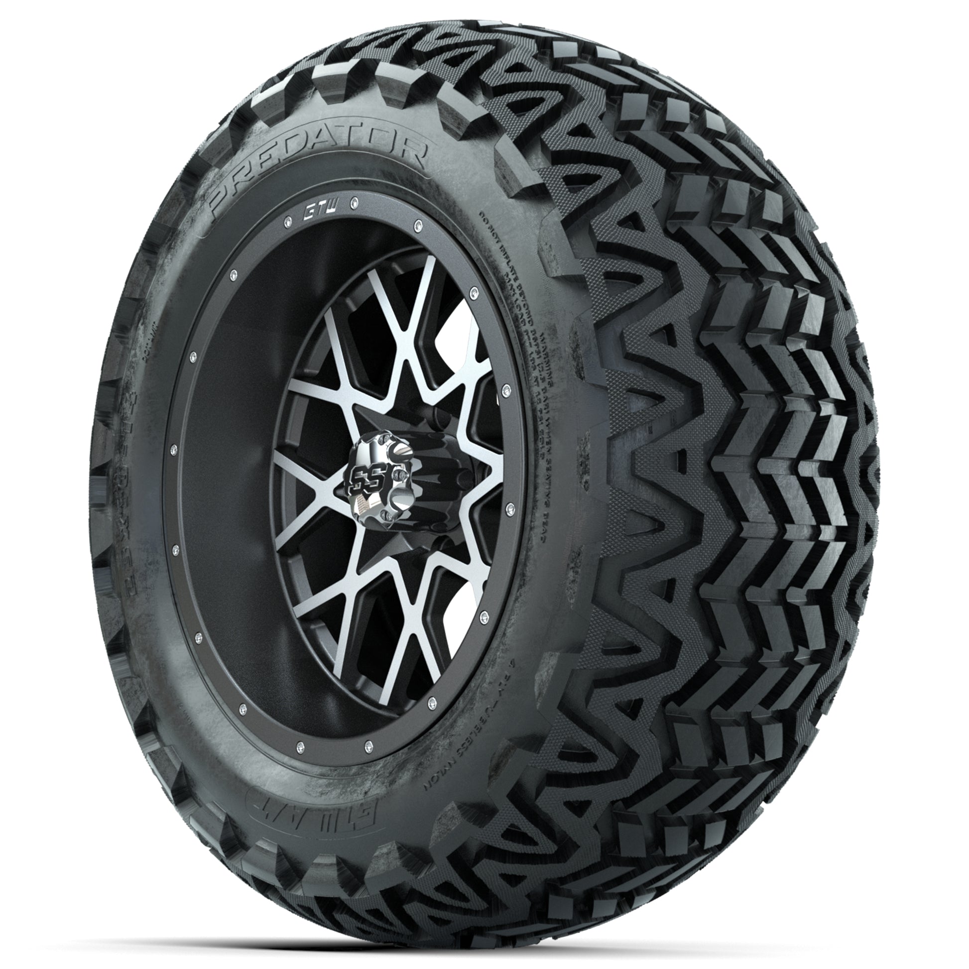 Set of (4) 14 in GTW Vortex Wheels with 23x10-14 GTW Predato - 3/4 view