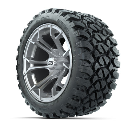 GTW® Spyder Silver Brush 14 in Wheels with 23X10-R14 Nomad S - 3/4 view
