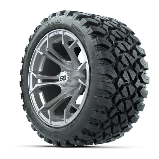 GTW® Spyder Silver Brush 14 in Wheels with 23X10-R14 Nomad S - 3/4 view