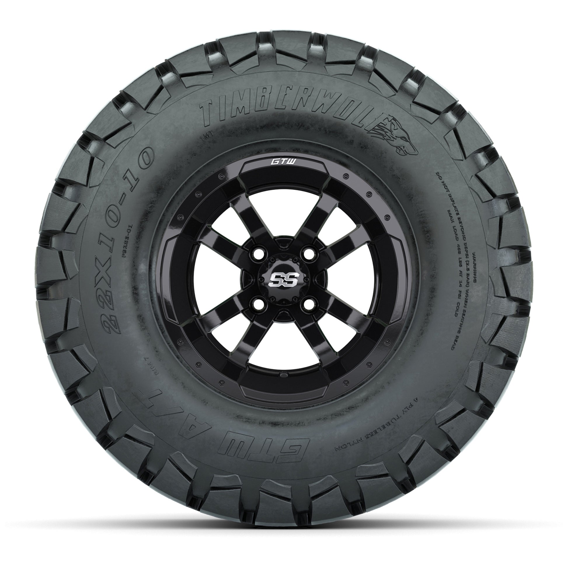GTW Storm Trooper Black Wheels with 22in Timberwolf Mud Tires - 10 Inch