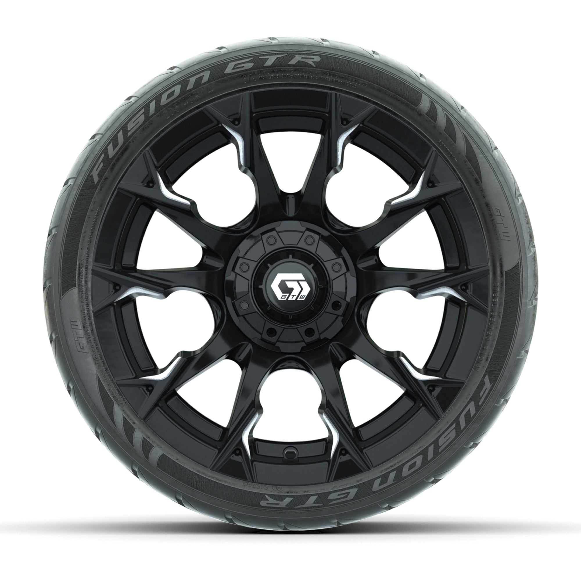 GTW® Diablo Gloss Black/Machined 14 in Wheels with 205/40-R1 - 3/4 view