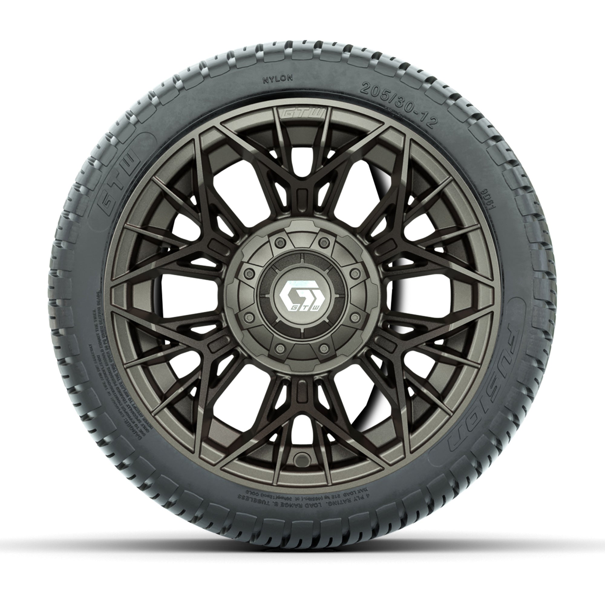 GTW® Stellar Matte Bronze 12 in Wheels with 205/30-12 Fusion Street Tires – Full Set