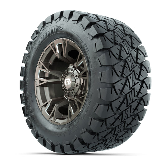GTW® Vandal Satin Bronze/Machined 12 in Wheels with 22x10-12 Timberwolf All-Terrain Tires – Full Set
