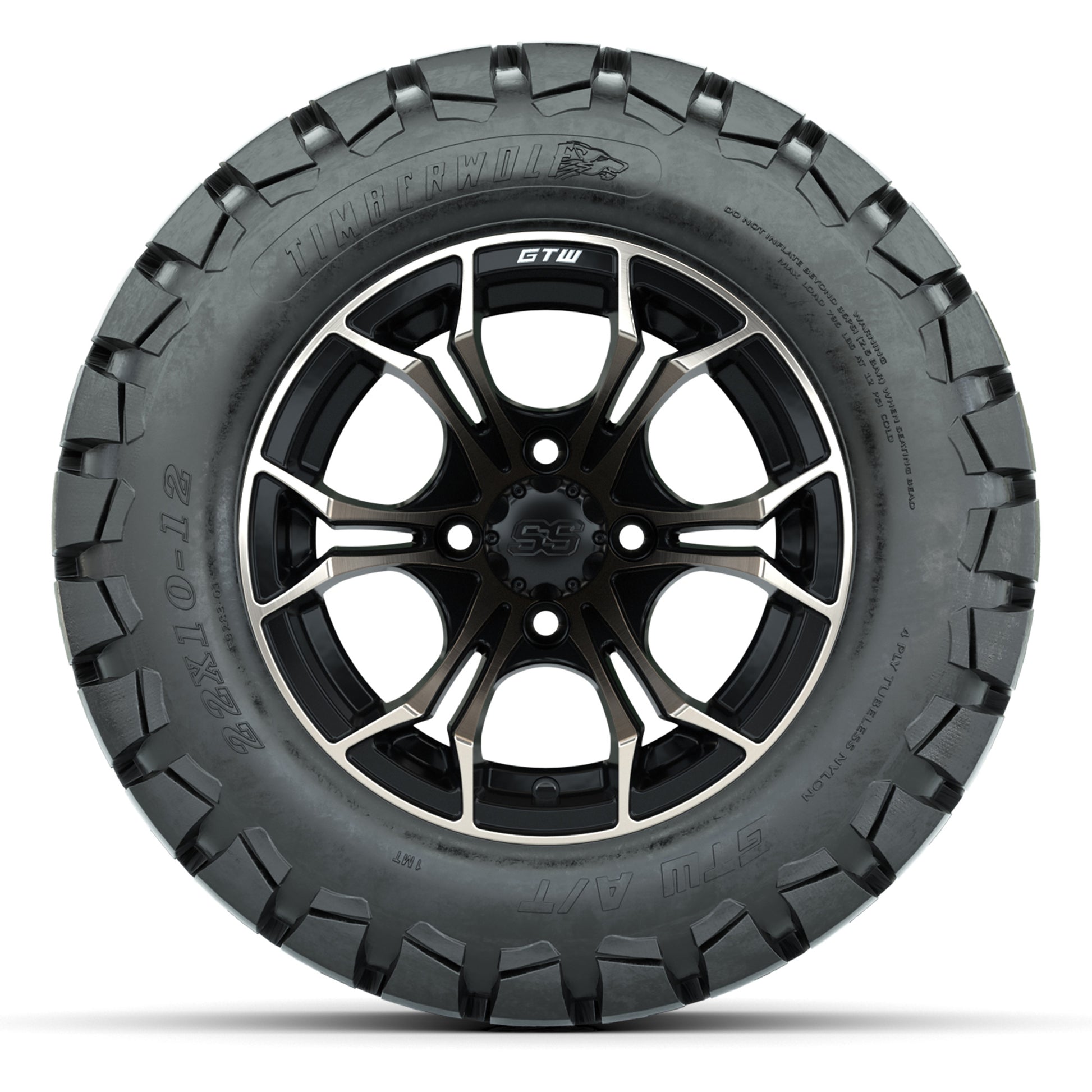 GTW® Spyder Matte Black/Bronze 12 in Wheels with 22X10-12 Timberwolf All-Terrain Tires – Full Set