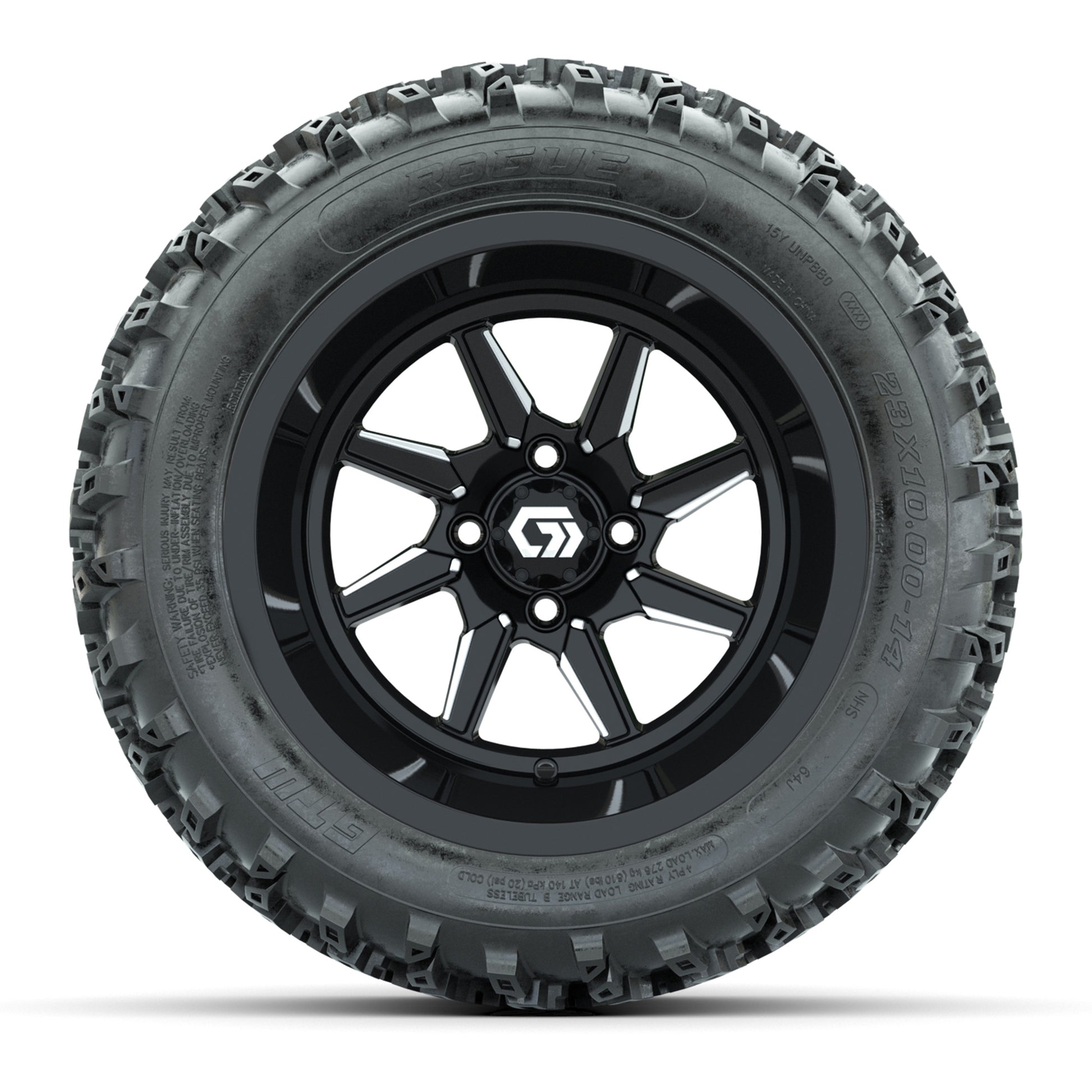 GTW Reaper Black/Machined 14 in Wheels with 23X10-R14 Rogue All-Terrain Tires – Full Set