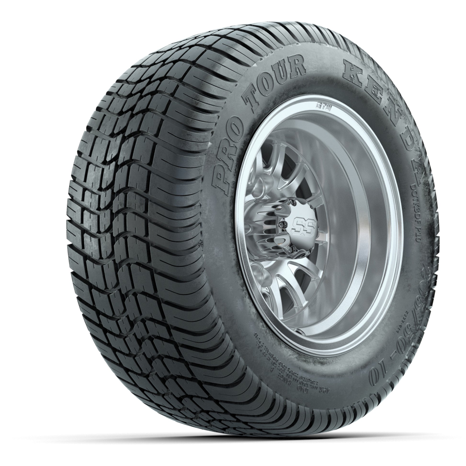 GTW Medusa Silver/Machined 10 in Wheels with 205/50-10 Kenda Pro Tour Street Tires – Full Set