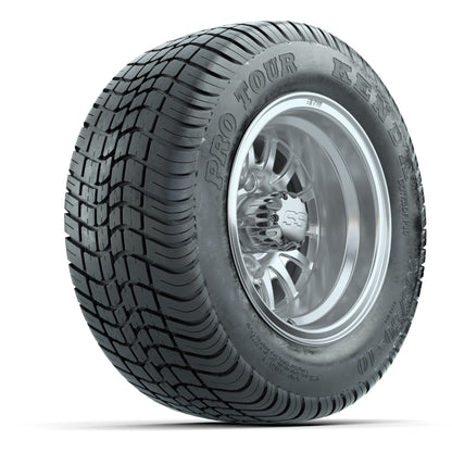 GTW Medusa Silver/Machined 10 in Wheels with 205/50-10 Kenda Pro Tour Street Tires – Full Set