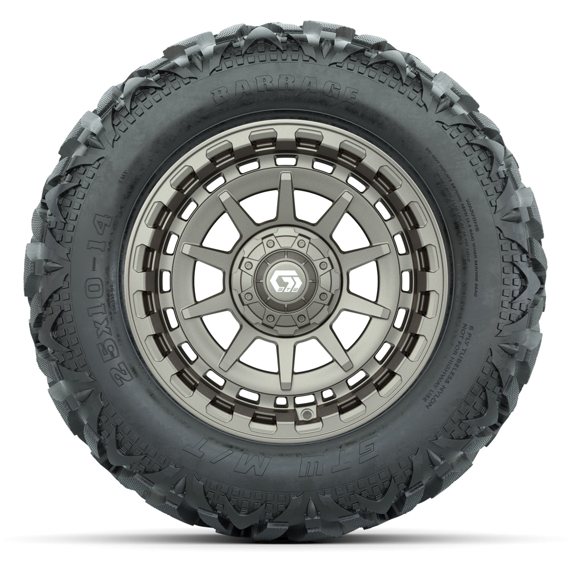 GTW Barricade Bronze 14 in Wheels with 25x10-14 Barrage Mud  - front view