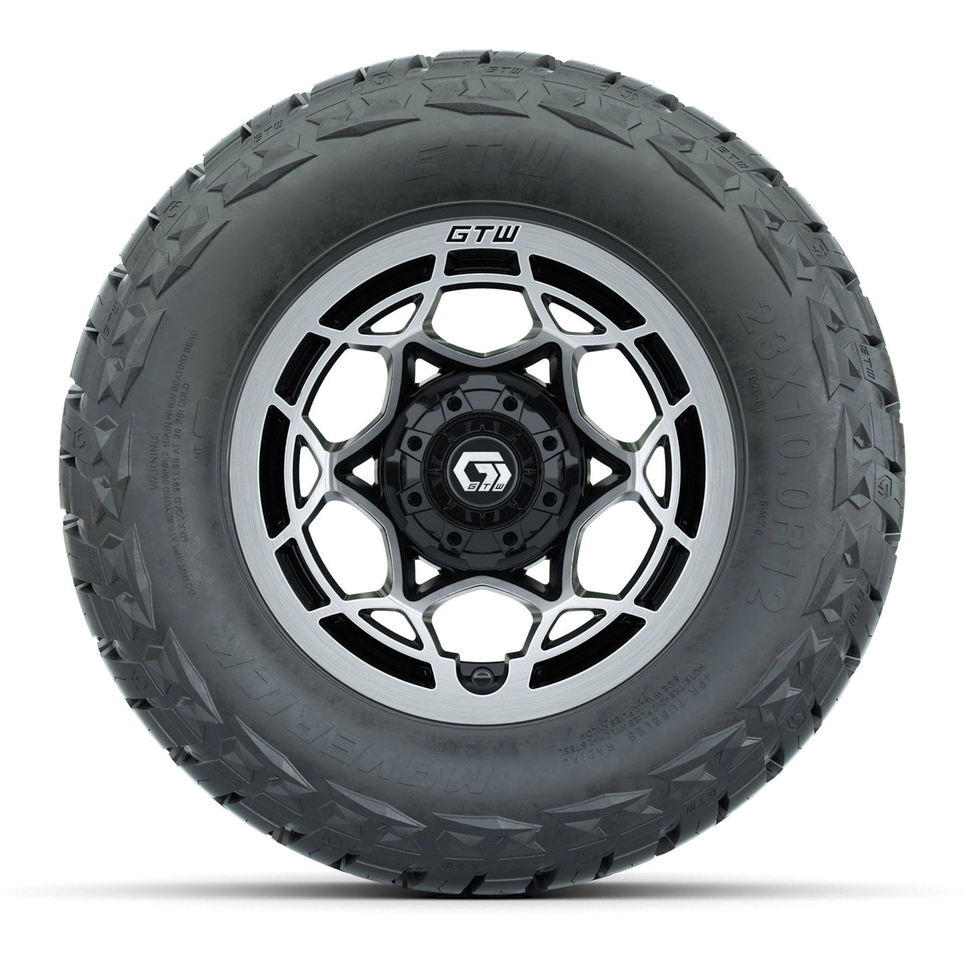 GTW Nexus Black/Machined 12 in Wheels with 23x10.00-R12 Maverick All-Terrain Tires – Full Set