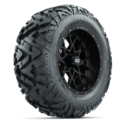 GTW Vortex Matte Black 14 in Wheels with 25x10-14 Barrage Mud Tires – Full Set