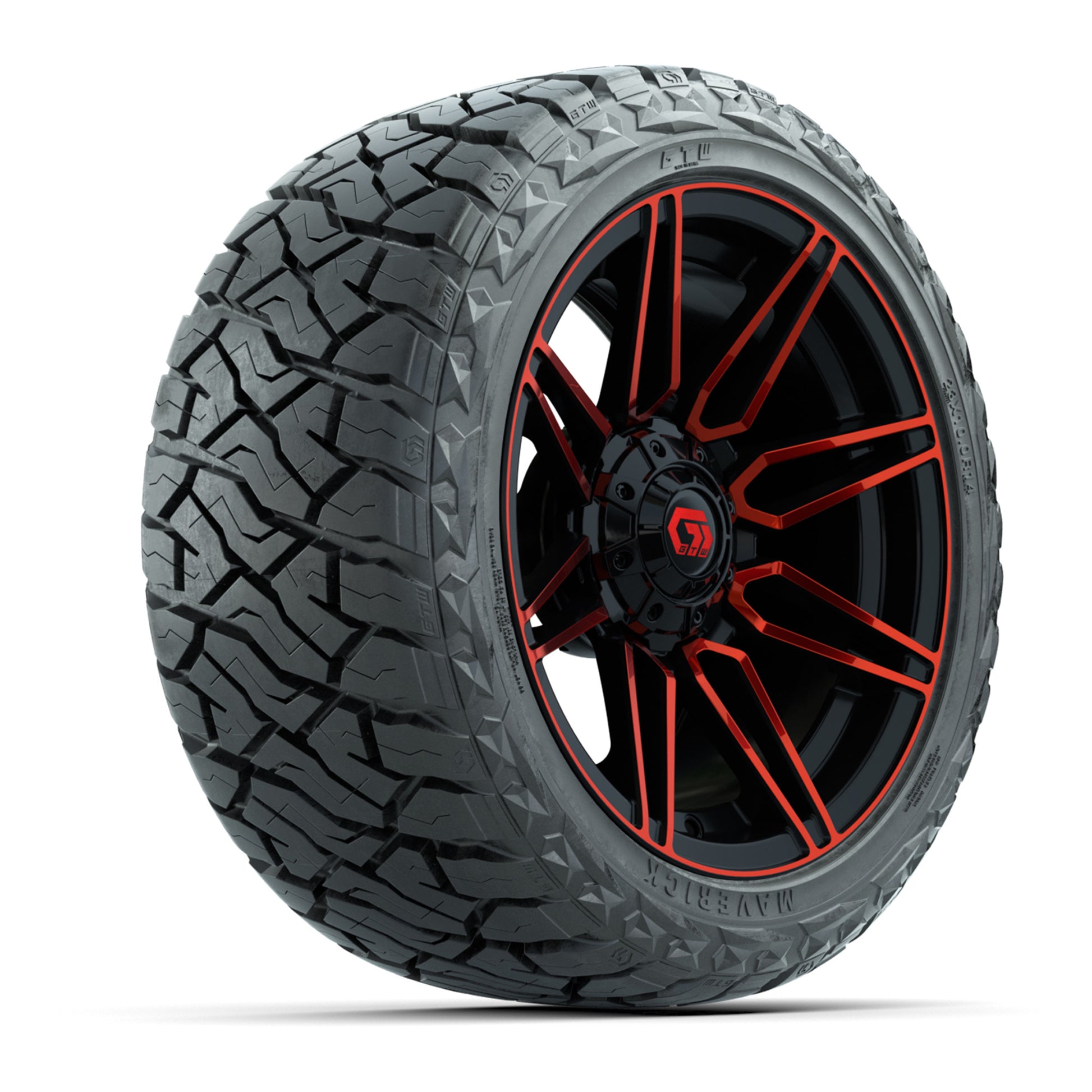 GTW Stealth Gloss Black/Red 14 in Wheels with 23x10.00-R14 Maverick All-Terrain Tires – Full Set
