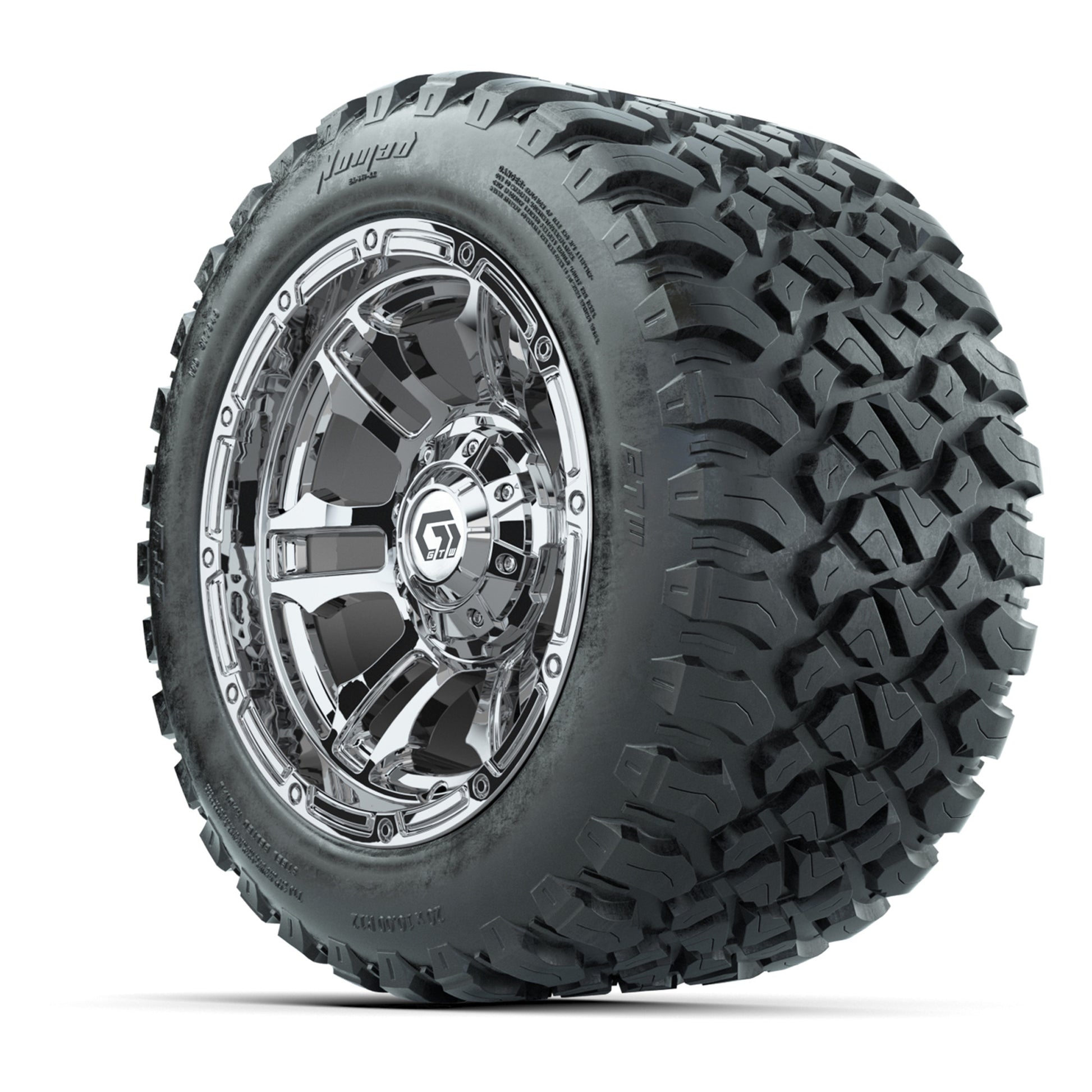 GTW® Shogun Chrome 12 in Wheels with 20X10-12 Nomad Steel Belt Radial All-Terrain Tires – Full Set