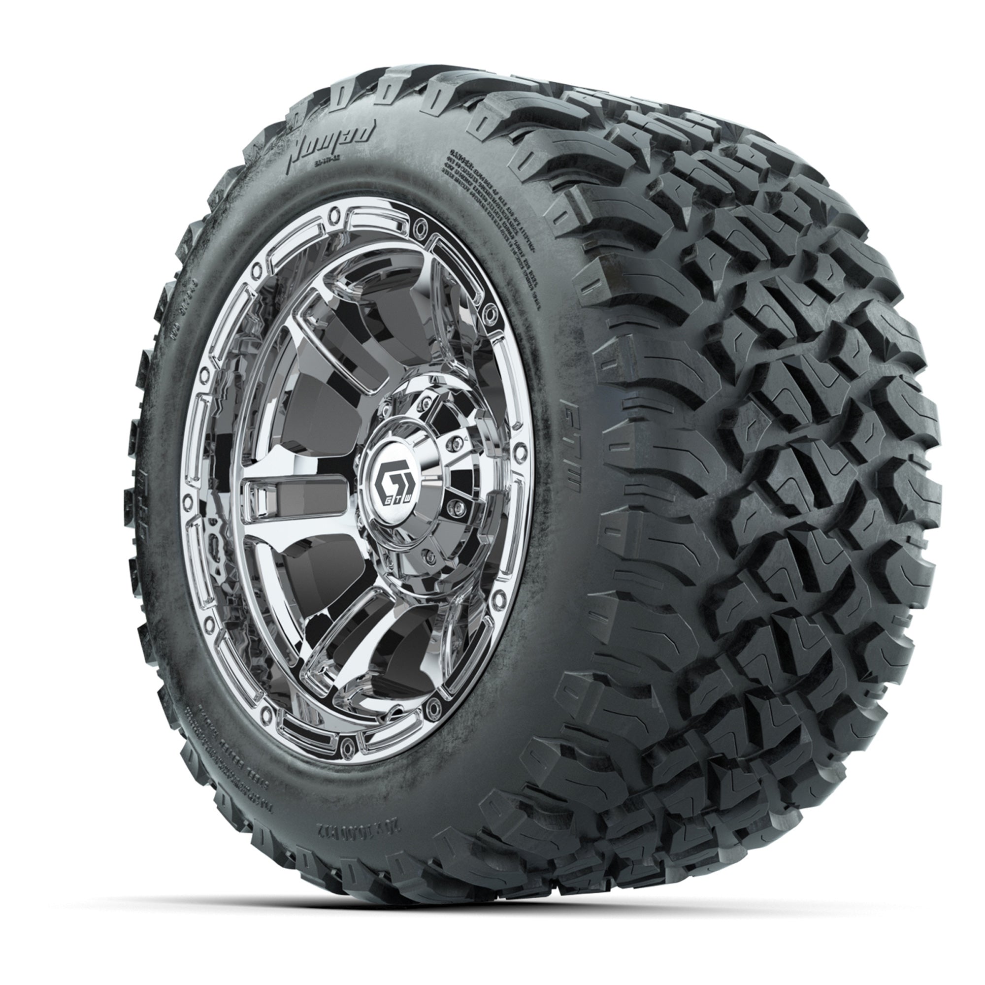 GTW® Shogun Chrome 12 in Wheels with 20X10-12 Nomad Steel Belt Radial All-Terrain Tires – Full Set
