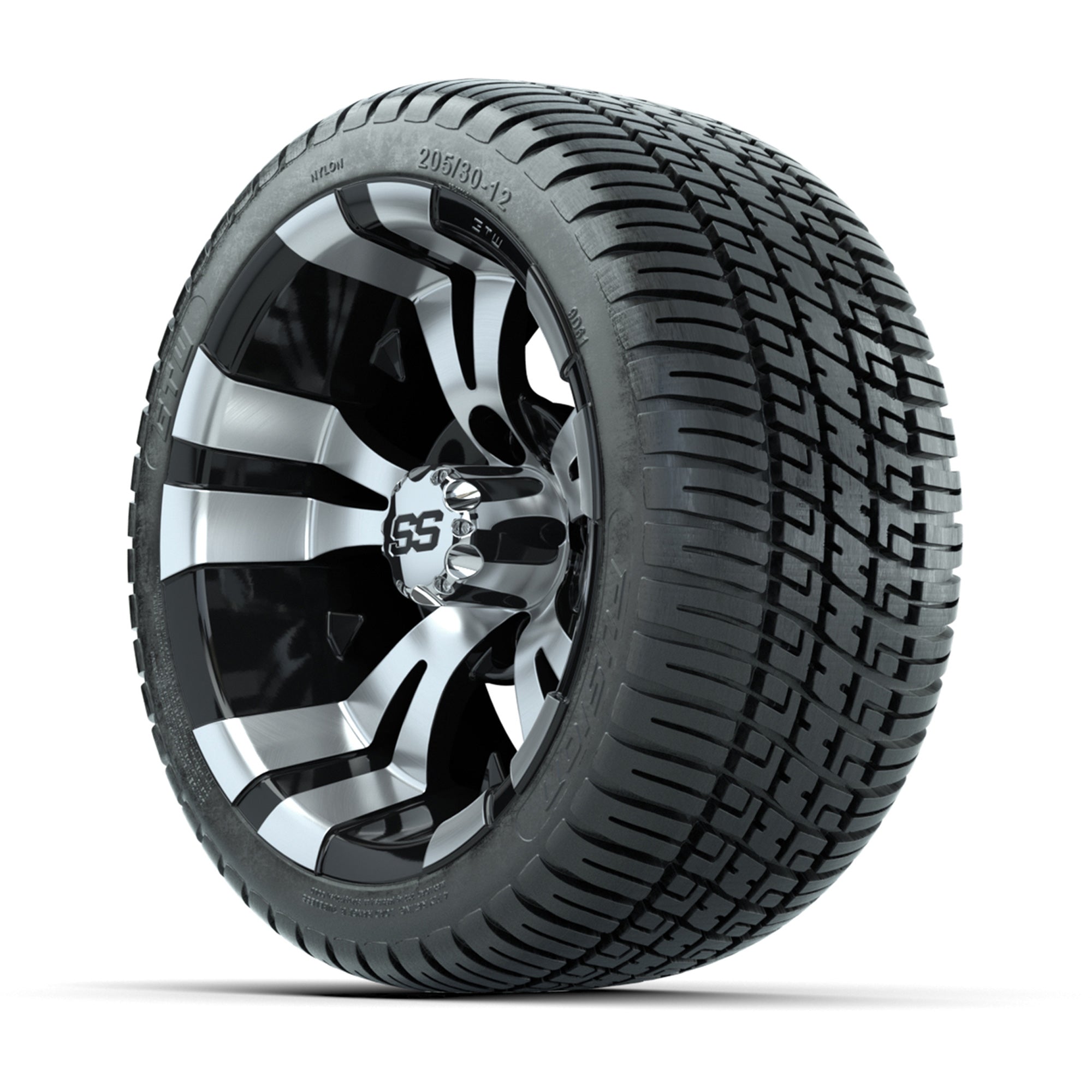 GTW Vampire Black and Machined 12 in Wheels with 18in Fusion Street Tires – Set of 4