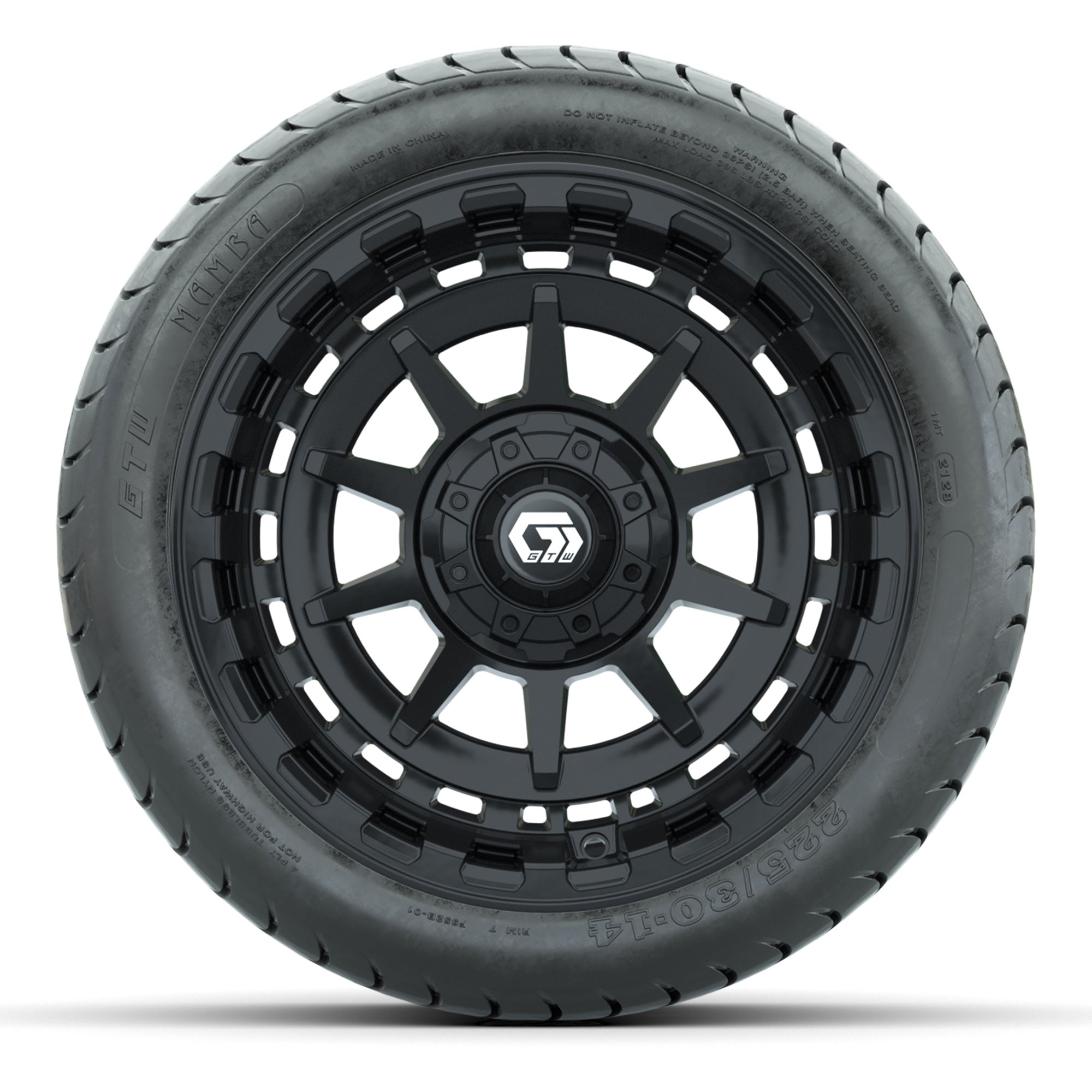 GTW Barricade Black 14 in Wheels with 225/30-14 Mamba Street - 3/4 view