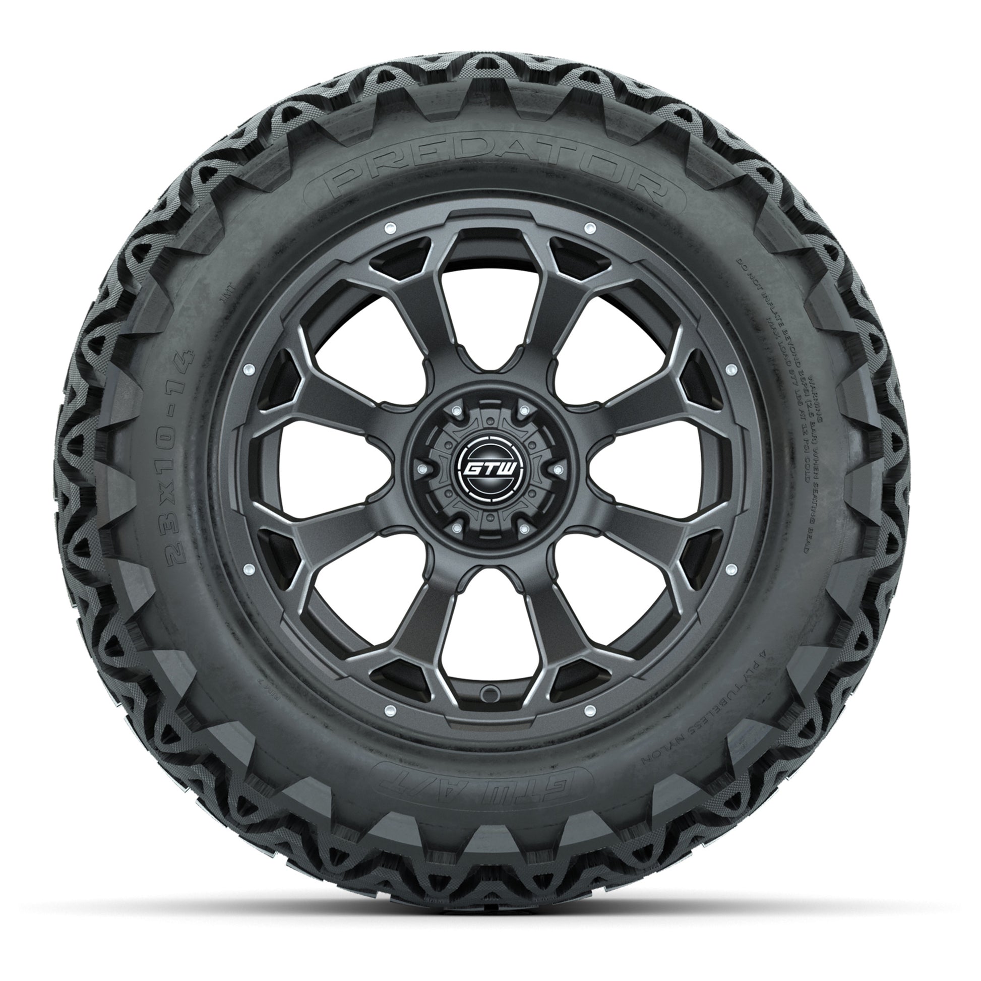 Set of (4) 14 in GTW Raven Wheels with 23x10-14 GTW Predator - front view