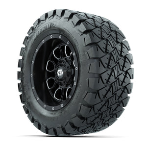 GTW® Volt Black/Machined 12 in Wheels with 22X10-12 Timberwolf All-Terrain Tires – Full Set