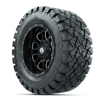 GTW® Volt Black/Machined 12 in Wheels with 22X10-12 Timberwolf All-Terrain Tires – Full Set