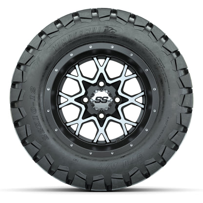 GTW® Vortex 2 Matte Gray/Machined 12 in Wheels with 22X10-12 Timberwolf All-Terrain Tires – Full Set