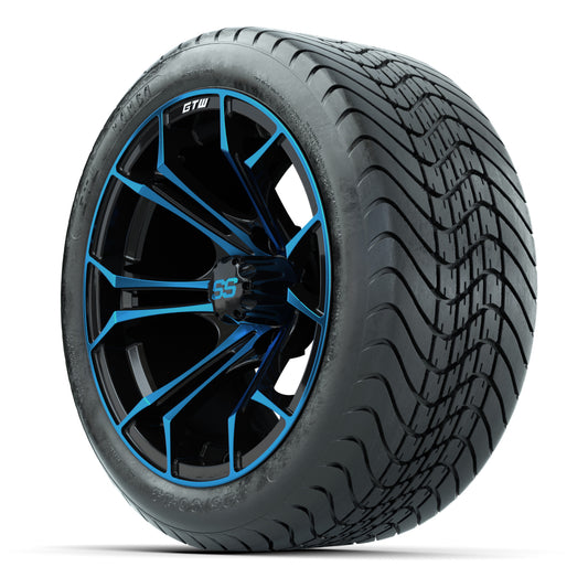 GTW Spyder Black/Blue 14 in Wheels with 225/30-14 Mamba Stre - 3/4 view