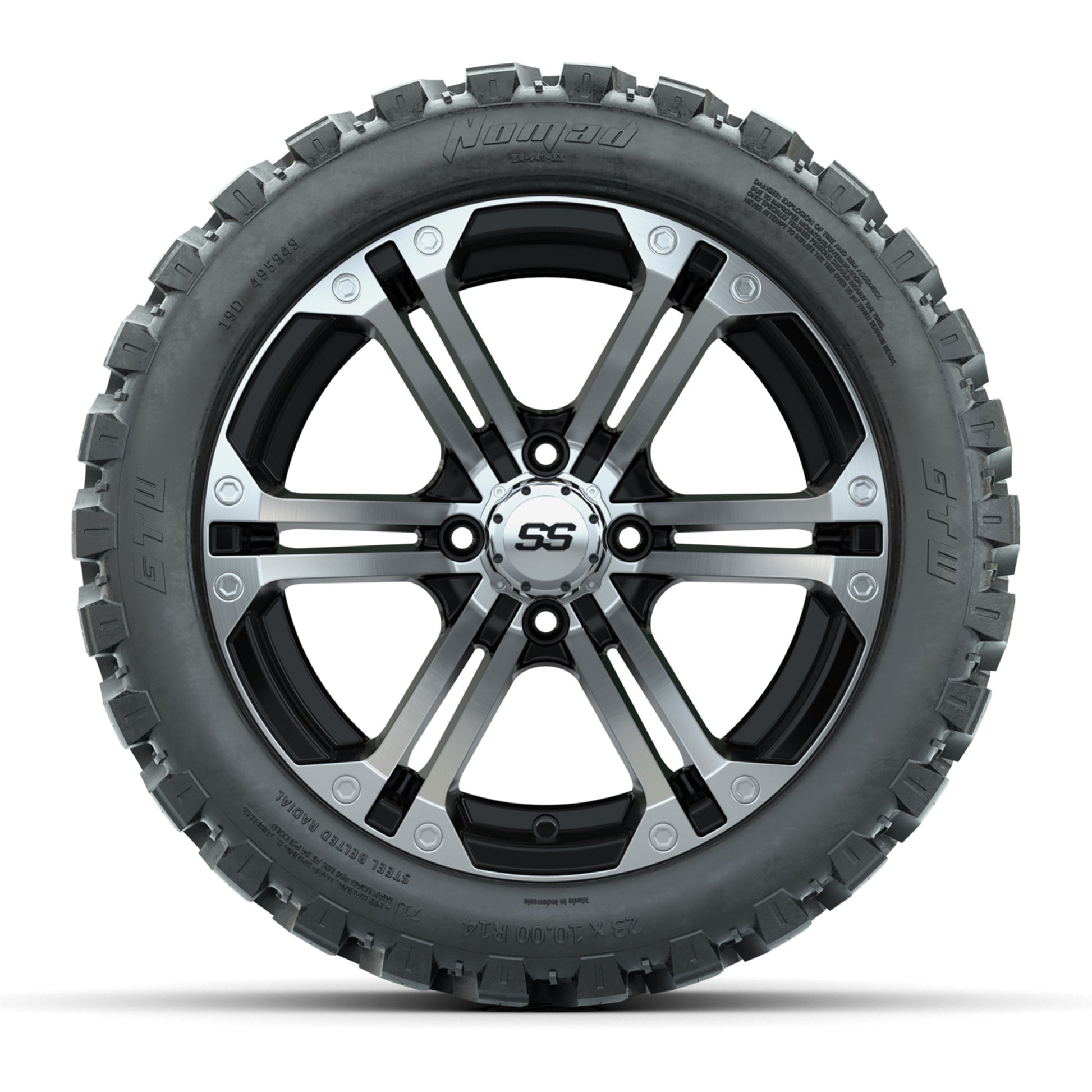 GTW® Specter Black/Machined 14 in Wheels with 23X10-R14 Noma - front view
