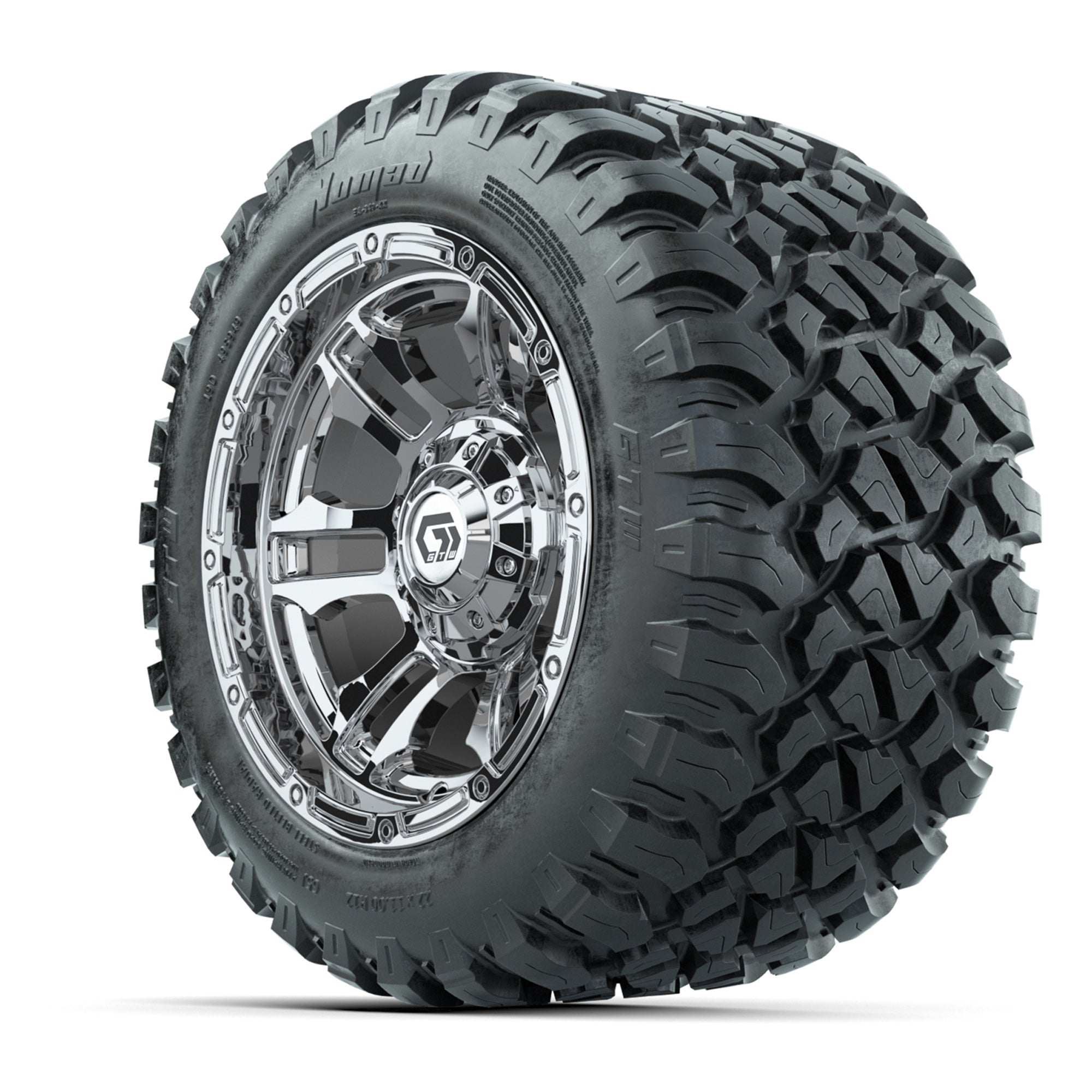 GTW® Shogun Chrome 12 in Wheels with 22X11-R12 Nomad Steel Belt Radial All-Terrain Tires – Full Set