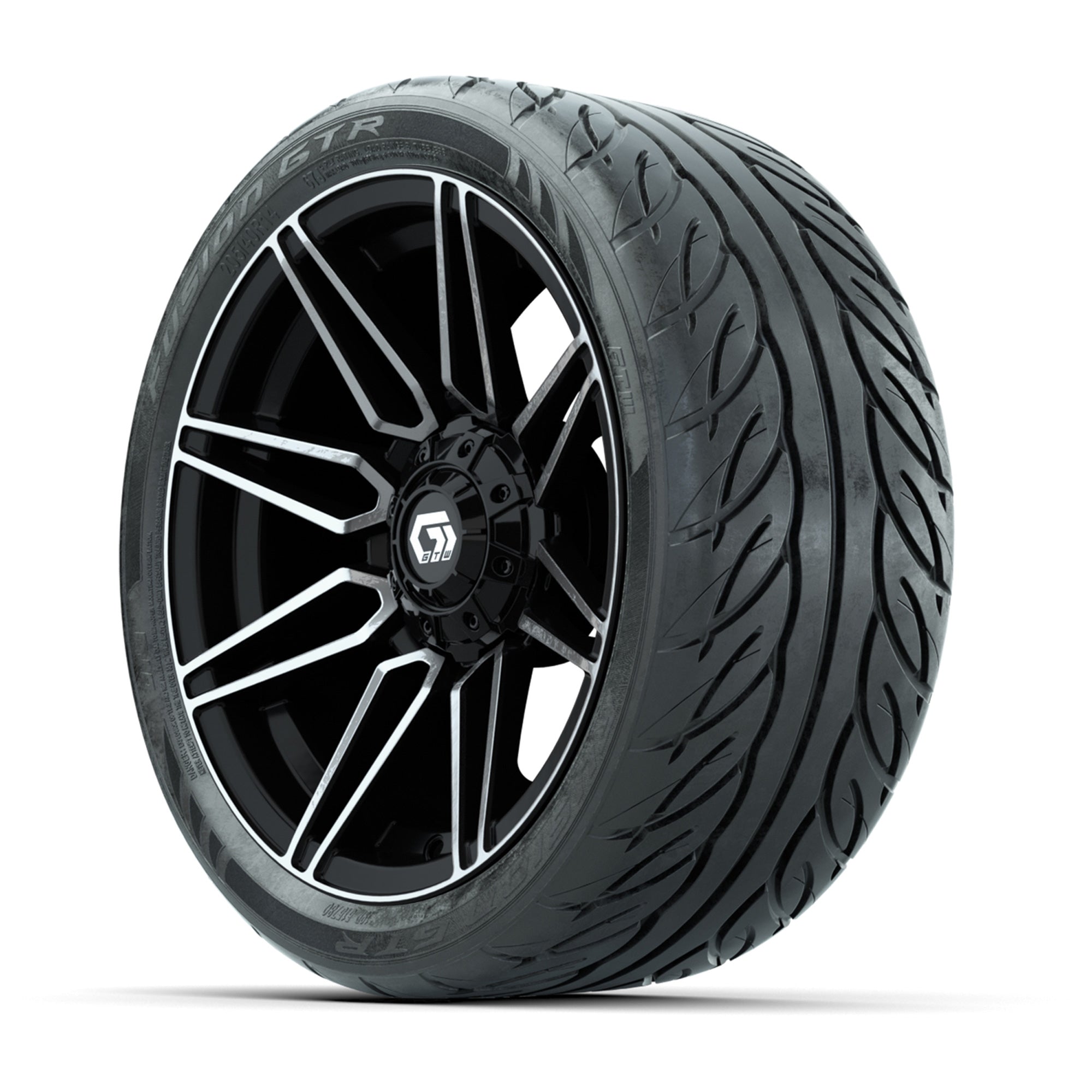 GTW® Stealth Gloss Black/Machined 14 in Wheels with 205/40-R - 3/4 view