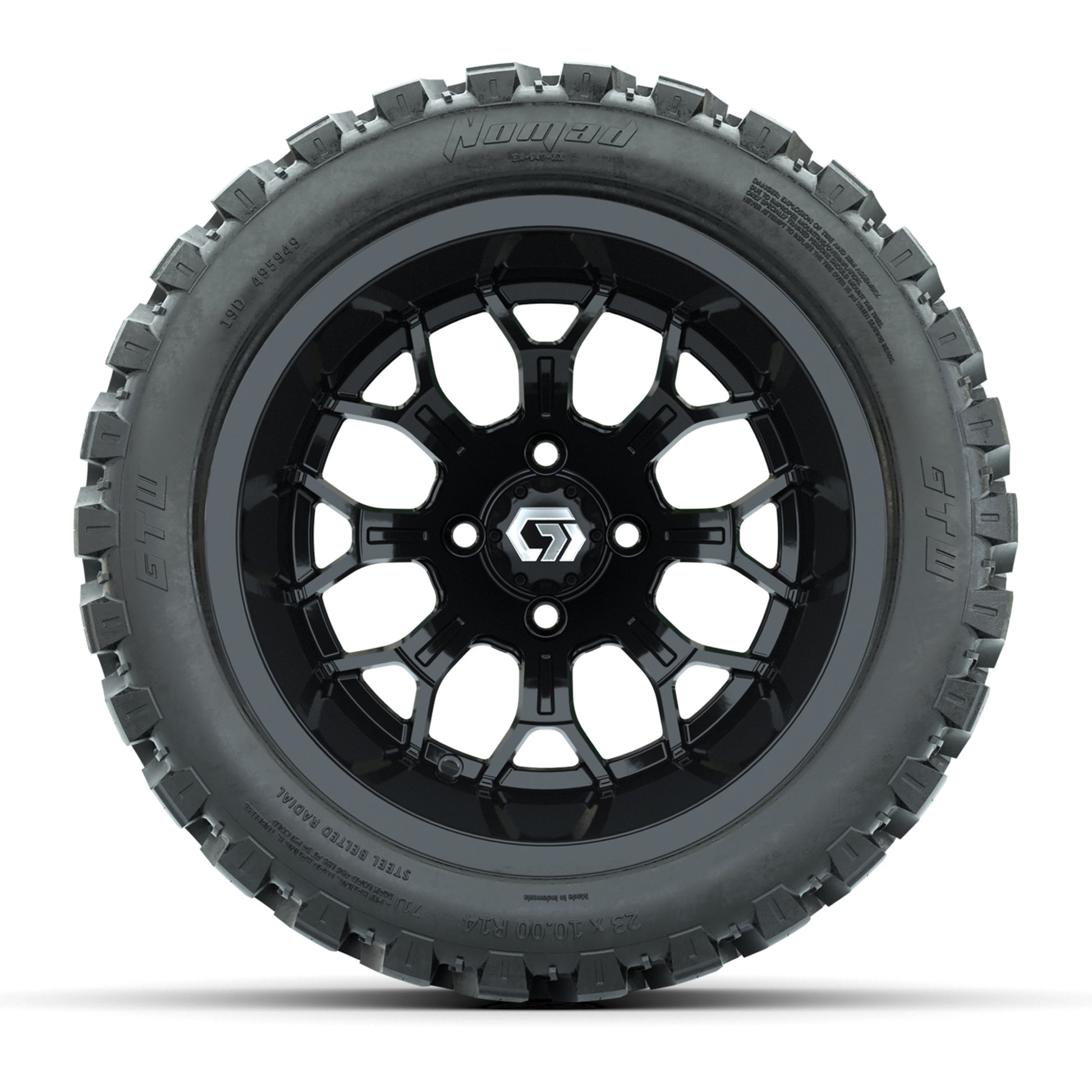 GTW Assault Gloss Black 14 in Wheels with 23X10-R14 Nomad Steel Belt Radial All-Terrain Tires – Full Set