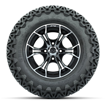 Set of 4 GTW Spyder Black and Machined Wheels with Predator A-T Tires - 12 Inch