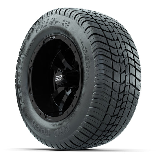 GTW Storm Trooper Black 10 in Wheels with 205/50-10 Kenda Pro Tour Steet Tires – Full Set
