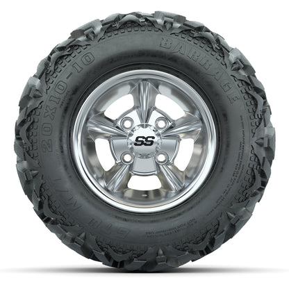 GTW Godfather Chrome 10 in Wheels with 20x10-10 Barrage Mud Tires – Full Set