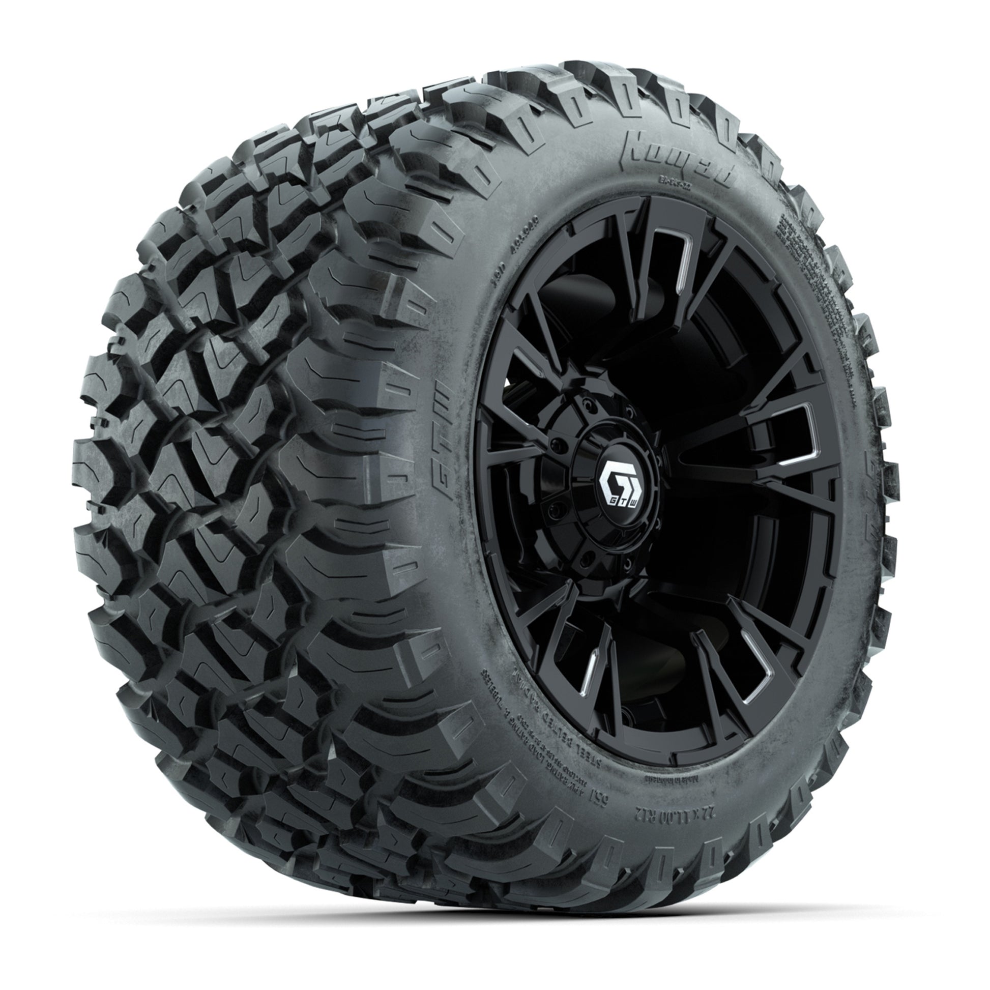 GTW® Vandal Matte Black/Machined 12 in Wheels with 22X11-R12 Nomad Steel Belt Radial All-Terrain Tires – Full Set