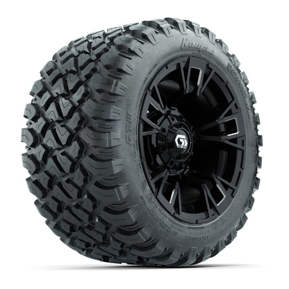 GTW® Vandal Matte Black/Machined 12 in Wheels with 22X11-R12 Nomad Steel Belt Radial All-Terrain Tires – Full Set