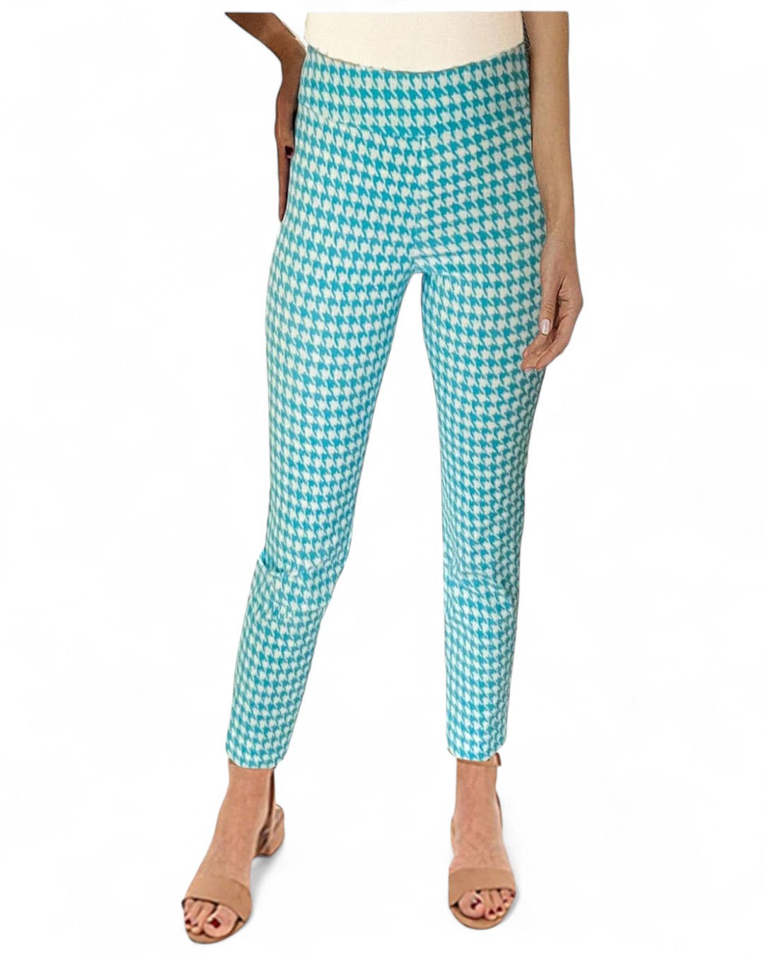 Krazy Larry P507 Pull on Pant - Turquoise Mini Houndstooth