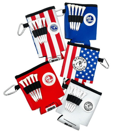 Patriotic Stars and Stripes Beverage Caddie 4 Pack, 3-in-1 Golf Insulator, Removeable Ball Marker, Bag Clip & Tees Combo