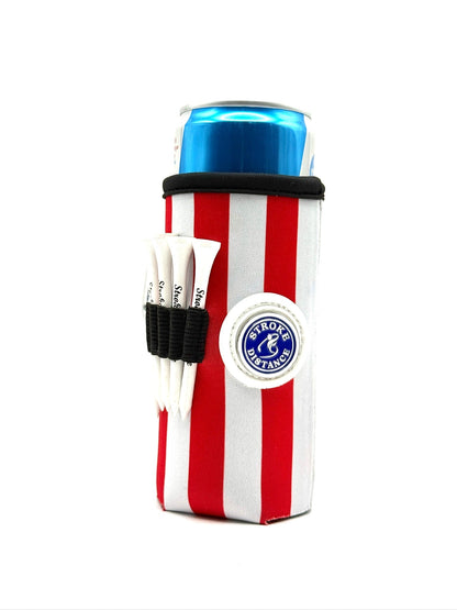 Patriotic Stars and Stripes Beverage Caddie 4 Pack, 3-in-1 Golf Insulator, Removeable Ball Marker, Bag Clip & Tees Combo